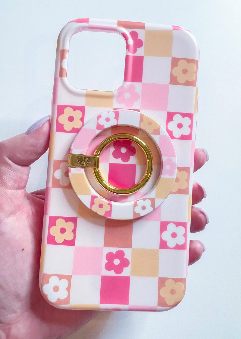 Pink Floral Checkered MagSafe Phone Case