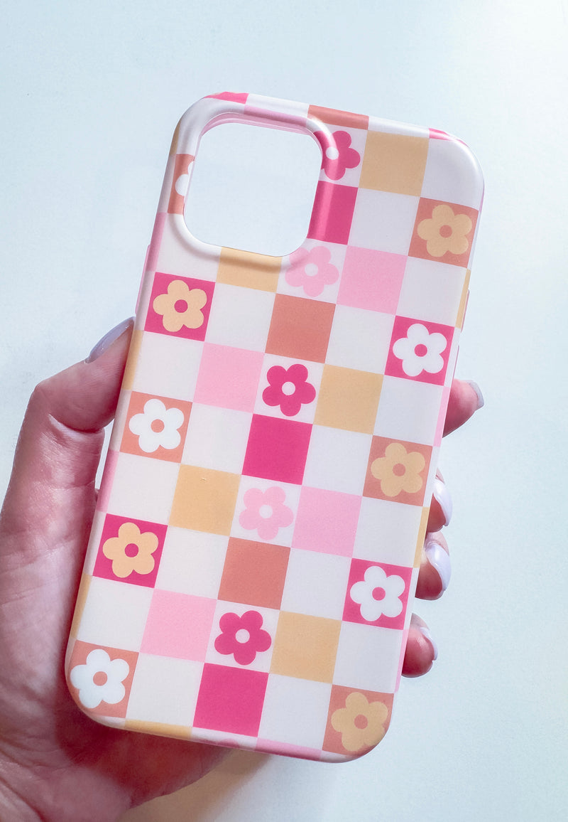 Pink Floral Checkered MagSafe Phone Case